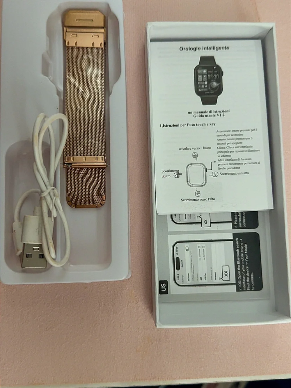 Rose Gold Smartwatch with Pink Silicone Strap & Metal Mesh Band